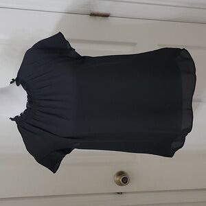 Express Size M Black Chiffon Ruffle Neck Blouse, Flutter Cap Sleeve, EUC